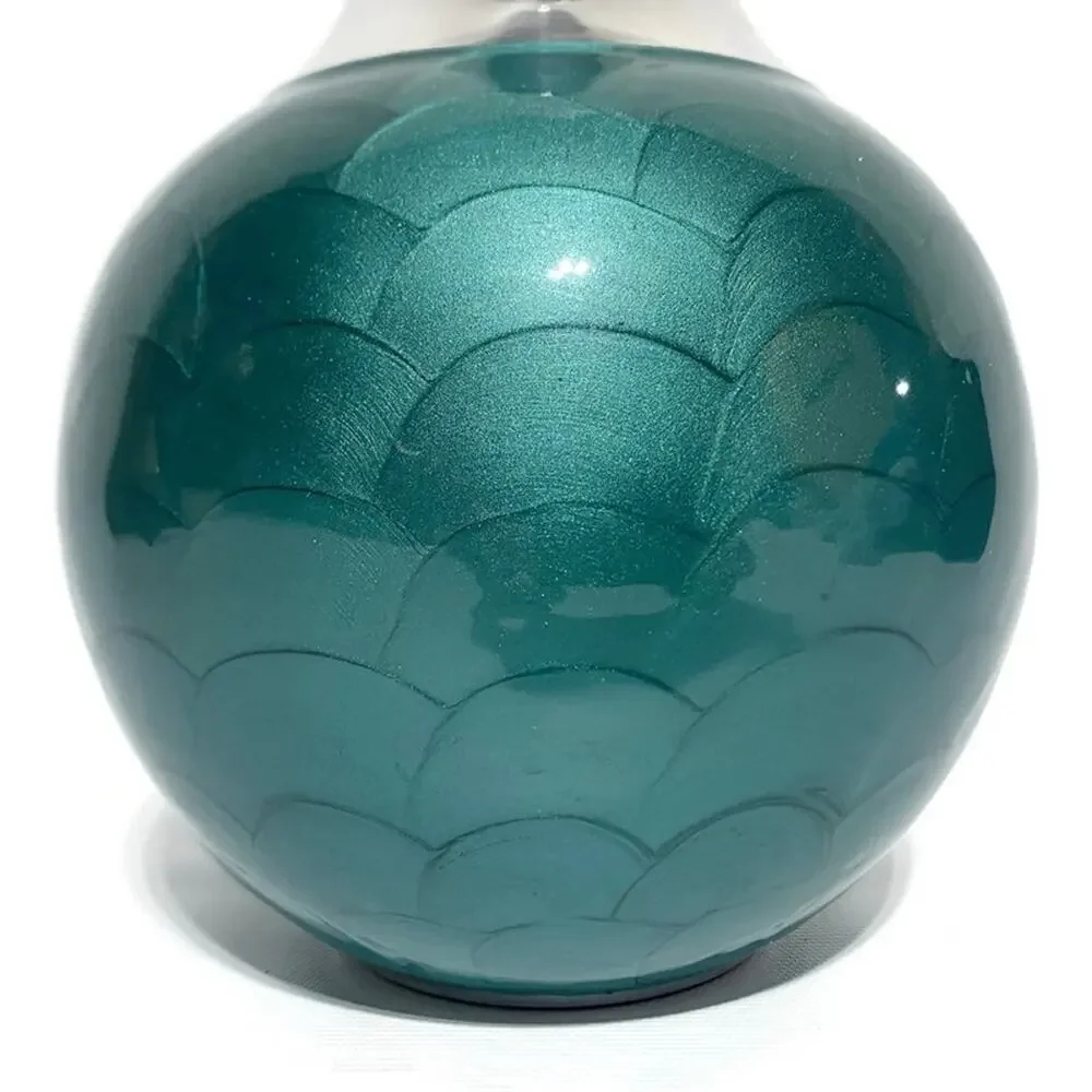 Pier 1 Imports Textured Teal Blue Silver Enamel MCM Mid Century Modern Fish Vase
